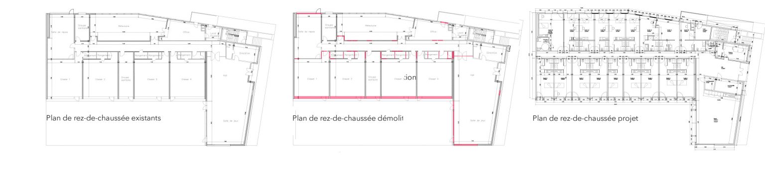 Safia Benayad-Cherif architecture_Transformation d'une école en 18 logements de type maison de famill à_Le-Chesnay_Plans-avant_demol_projet